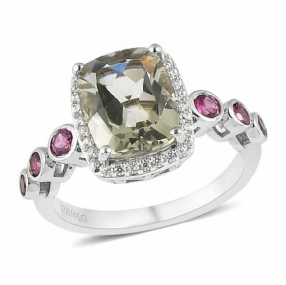 D'Joy Jewelry - Premium Montezuma Prasiolite Halo Ring Sterling Silver 3.65 ctw